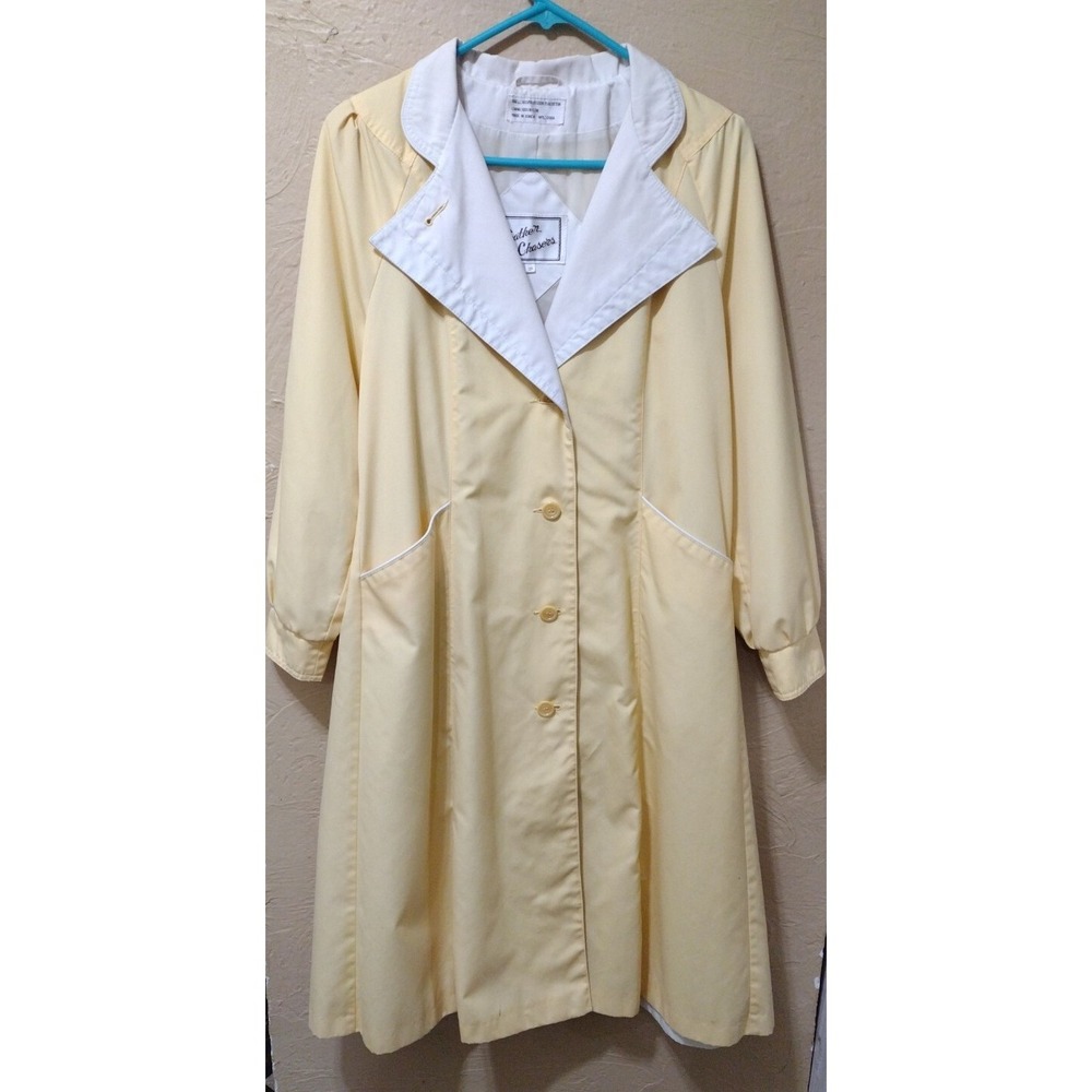 Vintage Weather Chasers Womens Yellow Collar Weather Trench Coat Jacket Size 12P